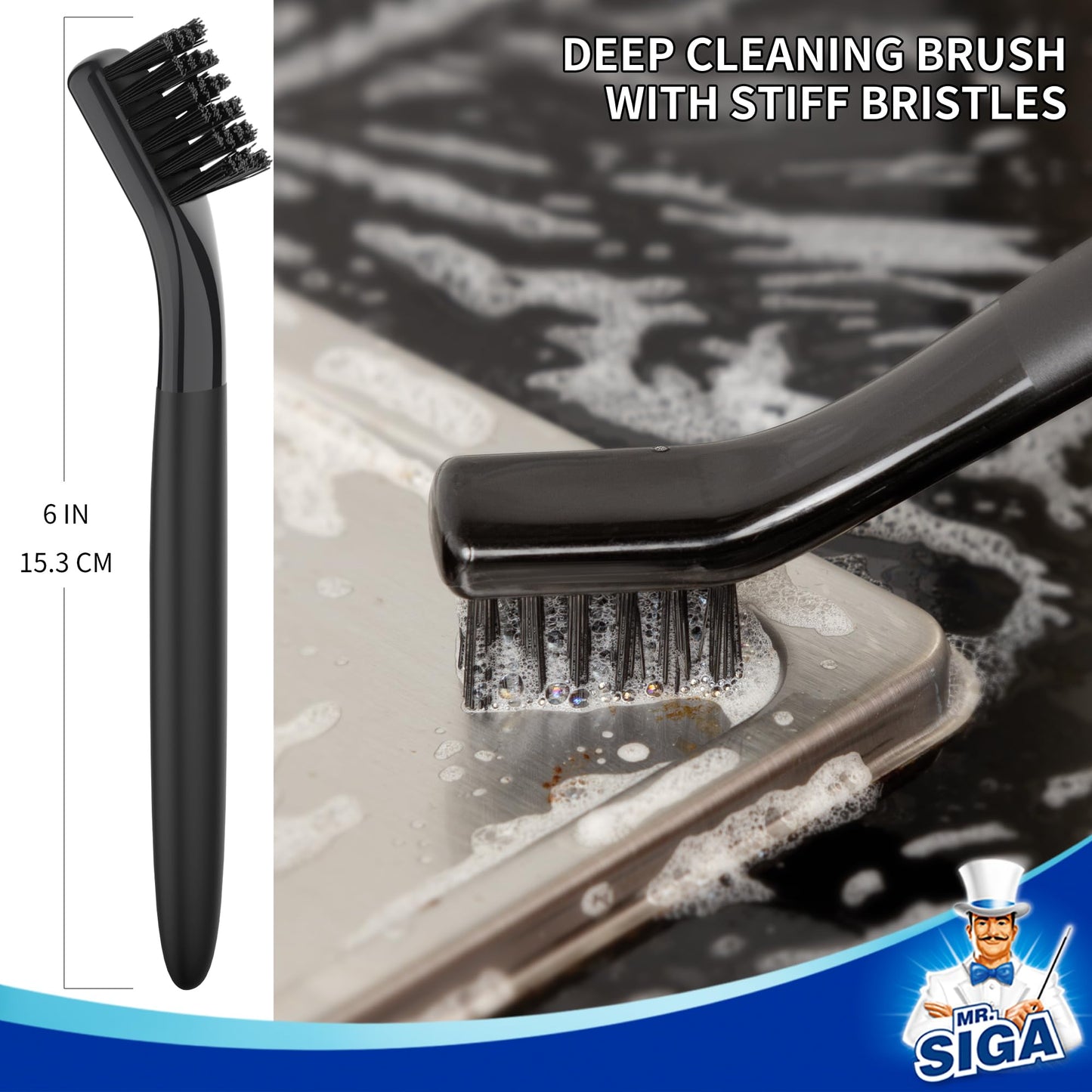 MR.SIGA Grout Cleaner Brush Set - Detail Cleaning Brush Set for Tile, Sink, Drain, Grout and Edge, Crevice Cleaning