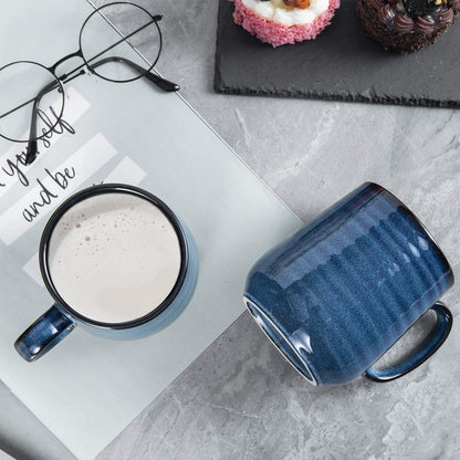 HASENSE Coffee Mugs Set of 4, 15 Ounce Porcelain Mug Set with Handle for Morning Coffee Tea and Cocoa, Ceramic Coffee Cups with Beautiful Glaze for Men, Women, Navy