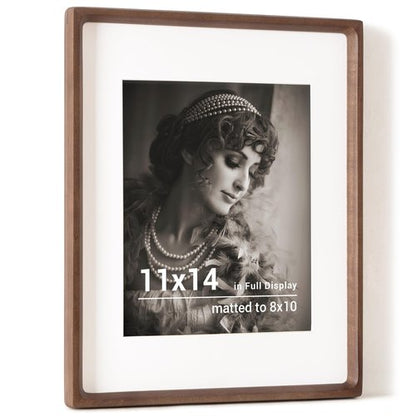 11x14 Picture Frame, USA-Sourced Walnut Wood Photo Frames with HD Tempered Glass, Handcrafted Rounded Corner 11 x 14 Wooden Frame Matted to 8x10 Photos, Gallery Wall Frames for Posters & Art Prints