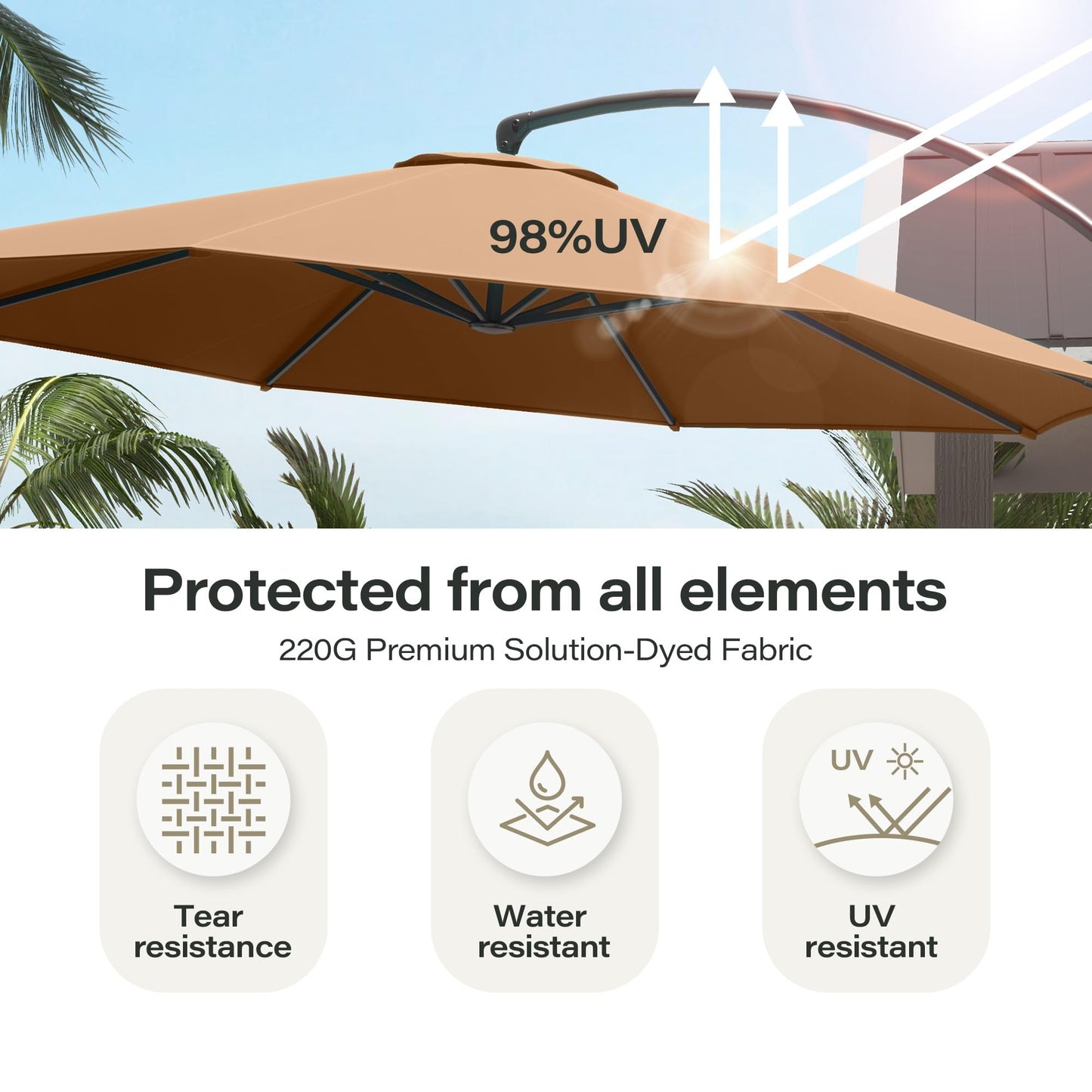 LAUSAINT HOME Outdoor Patio Umbrella with Base included, 12 FT Deluxe Curvy Cantilever Umbrella Offset Hanging umbrella with 360° Rotation for Market, Pool, Garden, Backyard, Deck (Tan, 12 FT)