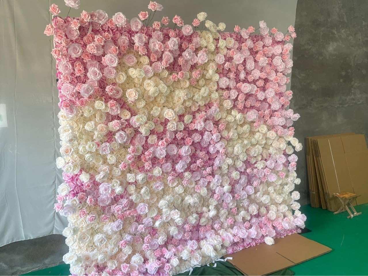 ERoomQ Artificial Flower Wall Panels, Pink White Floral Wall Mat 3D Cloth Bottom Simulation Flower Silk Rose Flower Panels for Backdrop Wedding Wall Decoration,3M*3M