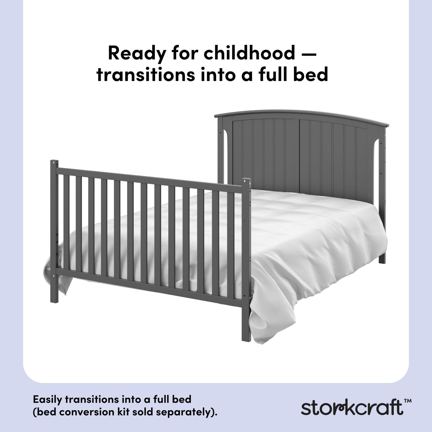 Storkcraft Steveston 5-in-1 Convertible Crib & Changer – GREENGUARD Gold Certified, Fits Standard Crib Mattress, Converts to Toddler Bed and Full Bed, 4 Adjustable Mattress Heights (Gray)