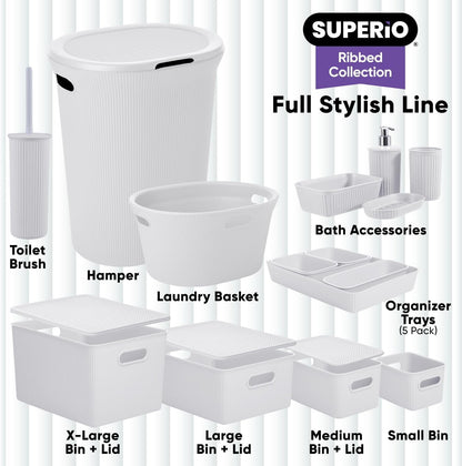 Ribbed Collection Decorative Plastic Storage Bins - Small White Smoke Organizer (4 Pack) for Closet & Drawer