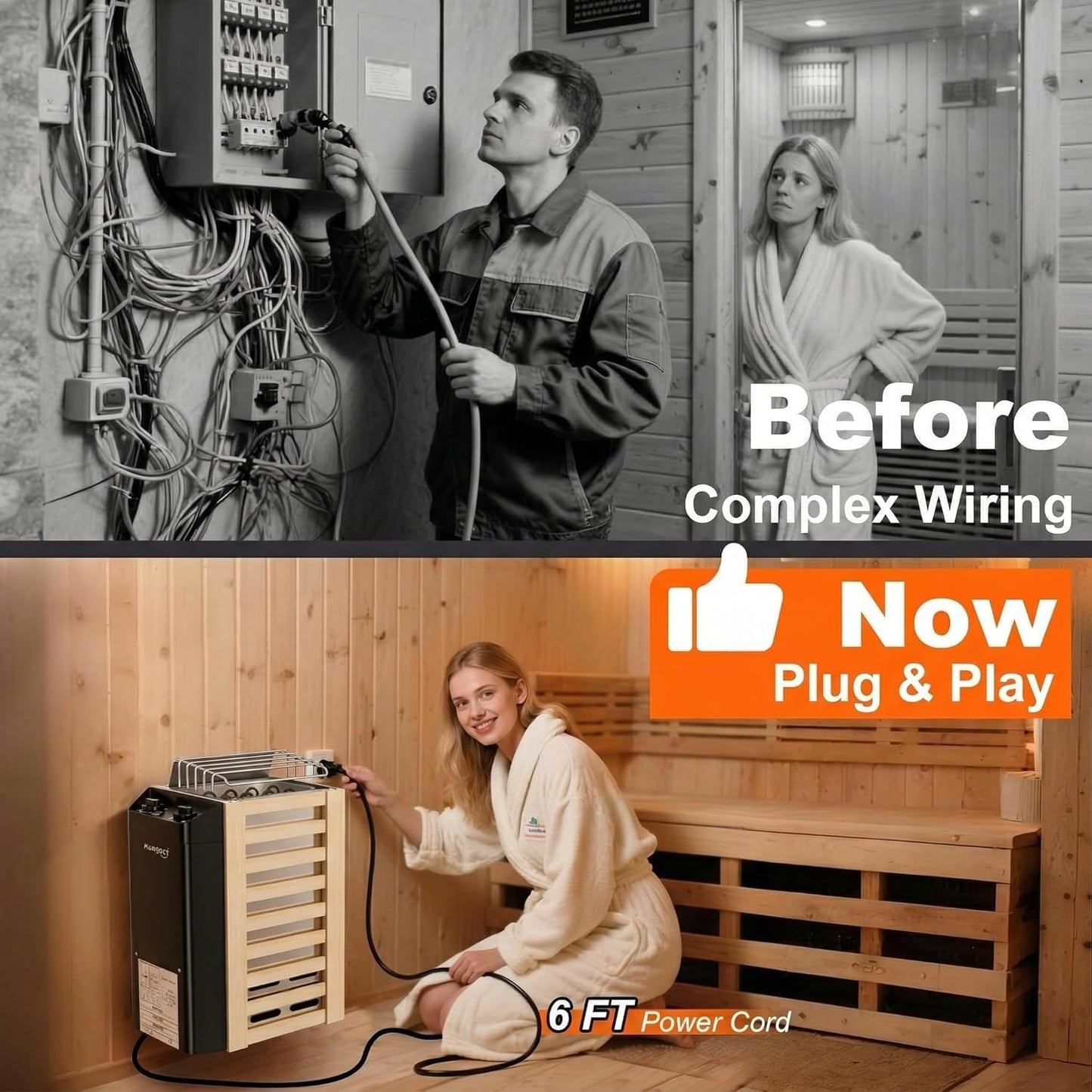 Mangoct 2KW 110V Sauna Heater with Plug, Electric Sauna Heater, 3h Timer for Small Sauna Rooms (100 Cu.Ft.), Dry Sauna Heater, No Wiring Needed Sauna Stove