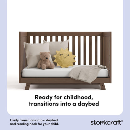 Storkcraft Beckett 3-in-1 Convertible Crib – GREENGUARD Gold Certified, Fits Standard Crib Mattress, Converts to Toddler Bed and Daybed, 4 Mattress Heights, Grow-with-Me Design (Hazelnut)
