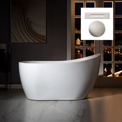 WOODBRIDGE 54"Acrylic Freestanding Bathtub Contemporary Soaking Tub,White Acrylic,Brushed Nickel Drain/Overflow,B0006-B/N-Drain&O