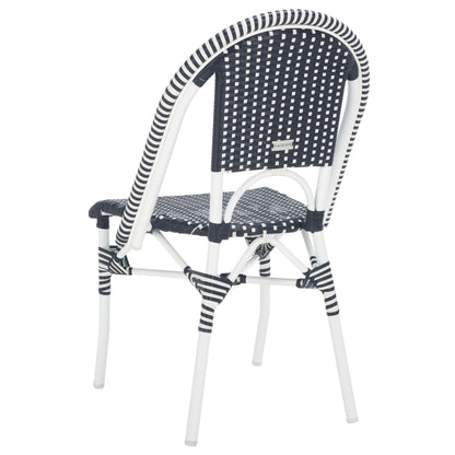 SAFAVIEH Outdoor - Torino Bistro Chair Set of 2 - Navy & White - Faux Wicker & Aluminum Frame - Bistro Side Chair Design - Ideal for Patio, Deck, Sunroom, Dining Area, 18" Seat Height (PAT7550F-SET2)