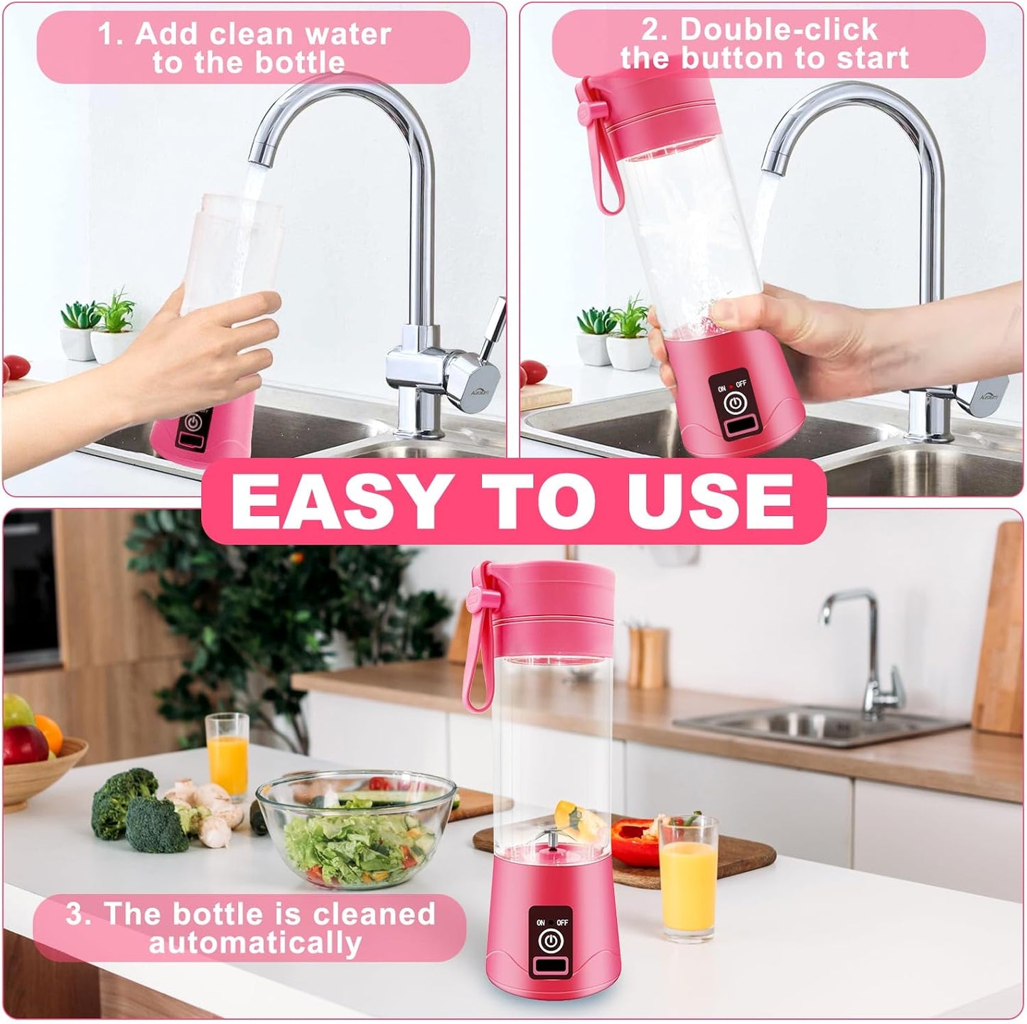 GUCABE Portable Blender, Personal Blender for Milkshakes and Smoothies, Mini Juice Blender with USB Charging, 380ML,