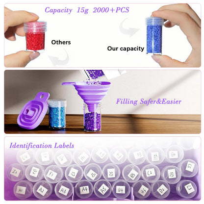 Diamond Painting Tools and Accessories Kits - All-in-One Accessories Set with 57 Storage Containers Purple, Ergonomic Pen, Trays, Roller & More Complete DIY Craft Organizer for Adults