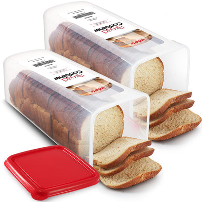 Tafura Bread Container - 2 Pack BPA Free Plastic Bread Box - Container/Holder for Homemade Loaves and Baked Goods with Red Airtight Lid