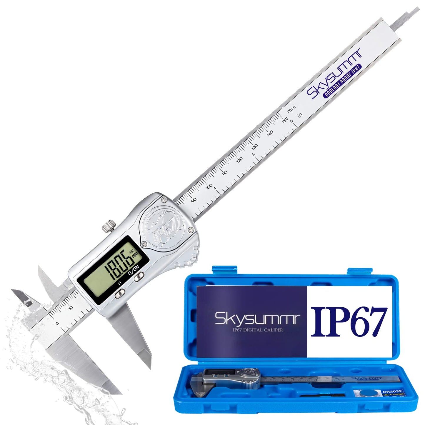Skysummr IP67 Waterproof Electronic Vernier Digital Caliper Measuring Tool Stainless Steel, Absolute Origin, 0-6 inch/150mm, Large LCD Screen, Extreme Accuracy