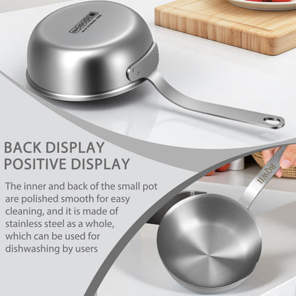 BQWII 18/10 Stainless Steel Butter Warmer, 13.5 fl oz (400ml), Ideal for Heating Milk, Butter, Sauces, Baby Food, Coffee, Chocolate, Egg Pan, Compatible with Induction & Gas Stovetops