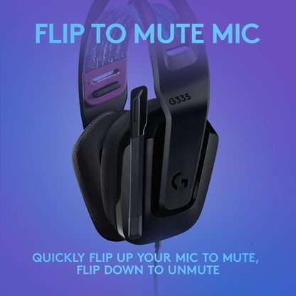 Logitech G335 Wired Gaming Headset, with Flip to Mute Microphone, 3.5mm Audio Jack, Memory Foam Earpads, Lightweight - Black