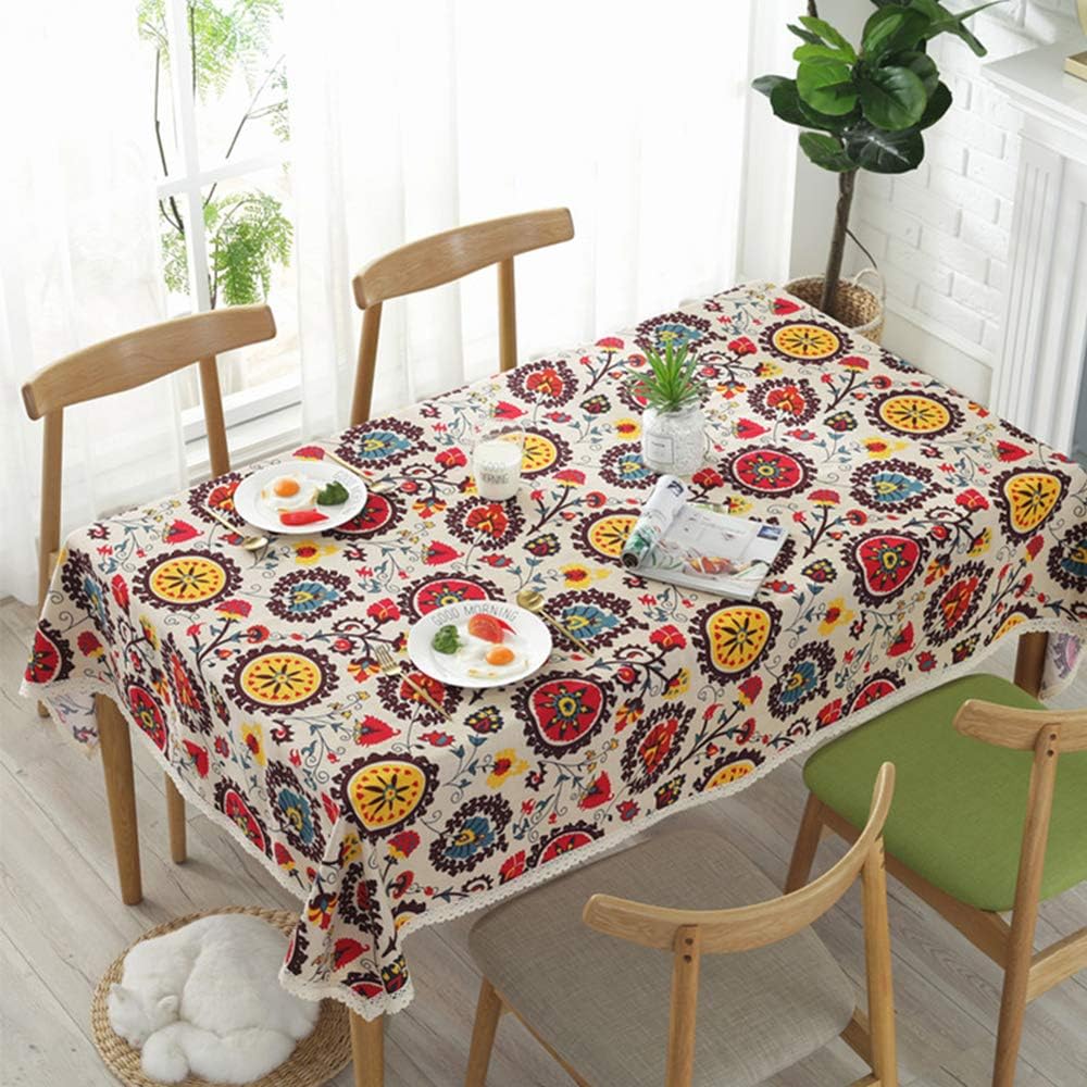 Aothpher Modern Boho Floral Jacquard Washable Tablecloths | 54x70 Inches with Lace