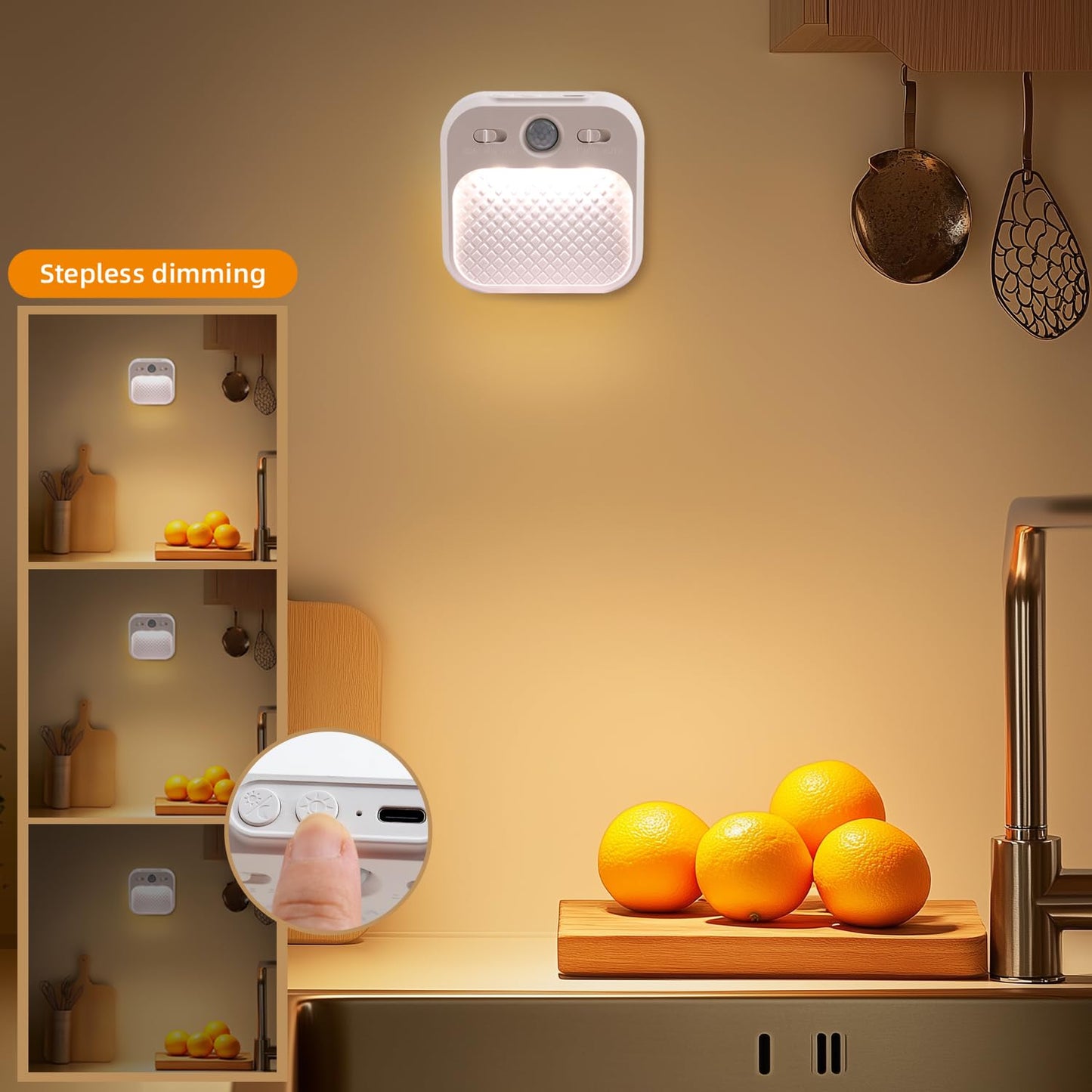 Led Night Light with Motion Detector 2 Pack, Cabinet Light Dimmable with Timer Function, Staircase Lighting 3 Color Temperature 3000/4500/6000K, Hallway Light Rechargeable 600mAh for Children's Room