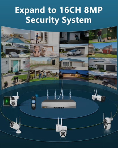 (2026 New) 4K Wireless Security Camera System Outdoor, Long Range +76% WiFi, Dual Antennas Cameras & 4-Antenna NVR, PIR Human Detection, 130° Wide Angle, 2-Way Audio, No Monthly Fee