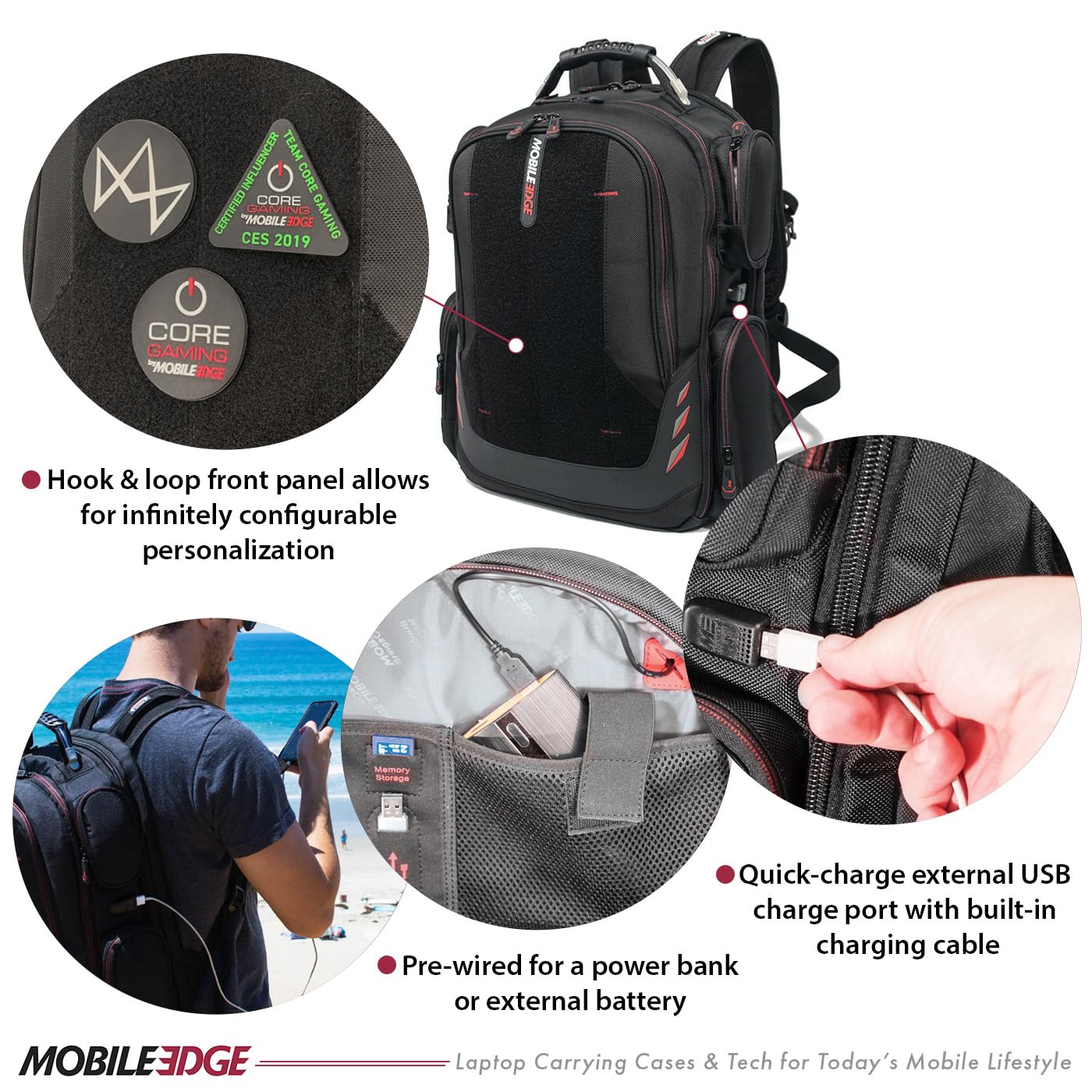 Mobile Edge CORE Gaming Laptop Backpack for 17-18 Inch Laptops with USB Charging Port and Cable, TSA-Friendly, MECGBPV1