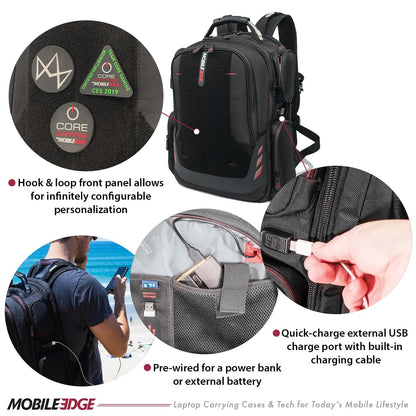 Mobile Edge CORE Gaming Laptop Backpack for 17-18 Inch Laptops with USB Charging Port and Cable, TSA-Friendly, MECGBPV1