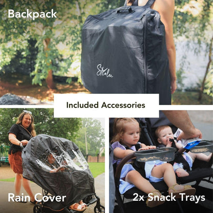 Strolee Lightweight Double Side by Side Stroller - 22 Lbs, 9.5" Compact Fold, Twin Nap Ready Seating, No Rethread Harness, Magnetic Buckle & Ultra Plush Seat 60Lb Per Seat- (v2 Fawn)