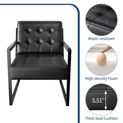 GarveeLife Mid Century Modern Accent Chair, PU Leather Upholstered Armchair with Thick Cushion & Sturdy Metal Frame, Retro Lounge Chair for Living Room Bedroom Office Lobby Waiting Room, Black 2 Pack