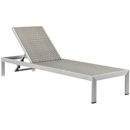 Modway Shore Aluminum Wicker Rattan Outdoor Patio Four Poolside Chaise Lounge Chairs in Silver Gray