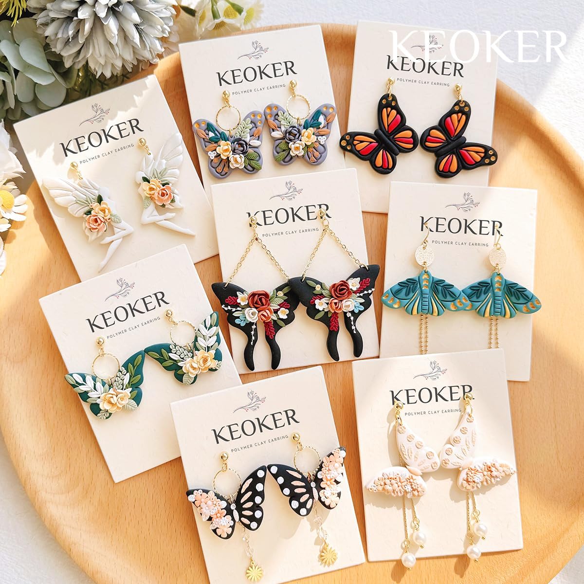 KEOKER Polymer Clay Cutters - 6 Shapes Embossed Butterfly Cutters for Jewelry Making