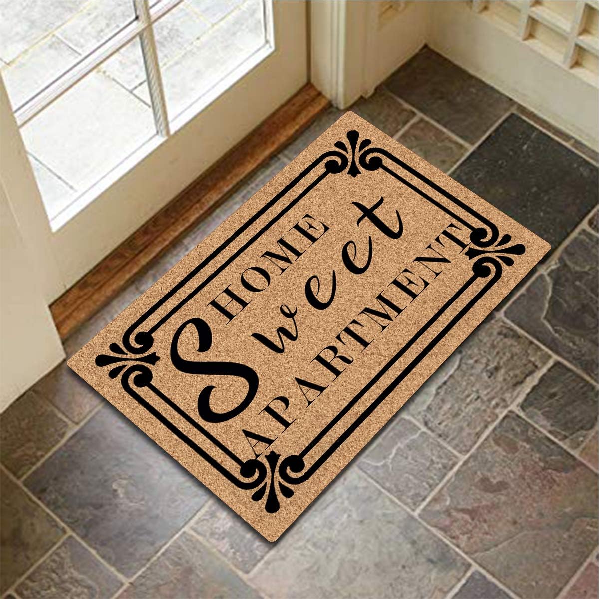 Welcome Mat Home Sweet Apartment Doormat, Anti-Slip Rubber Back, Novelty Gift Mats for Indoor Outdoor