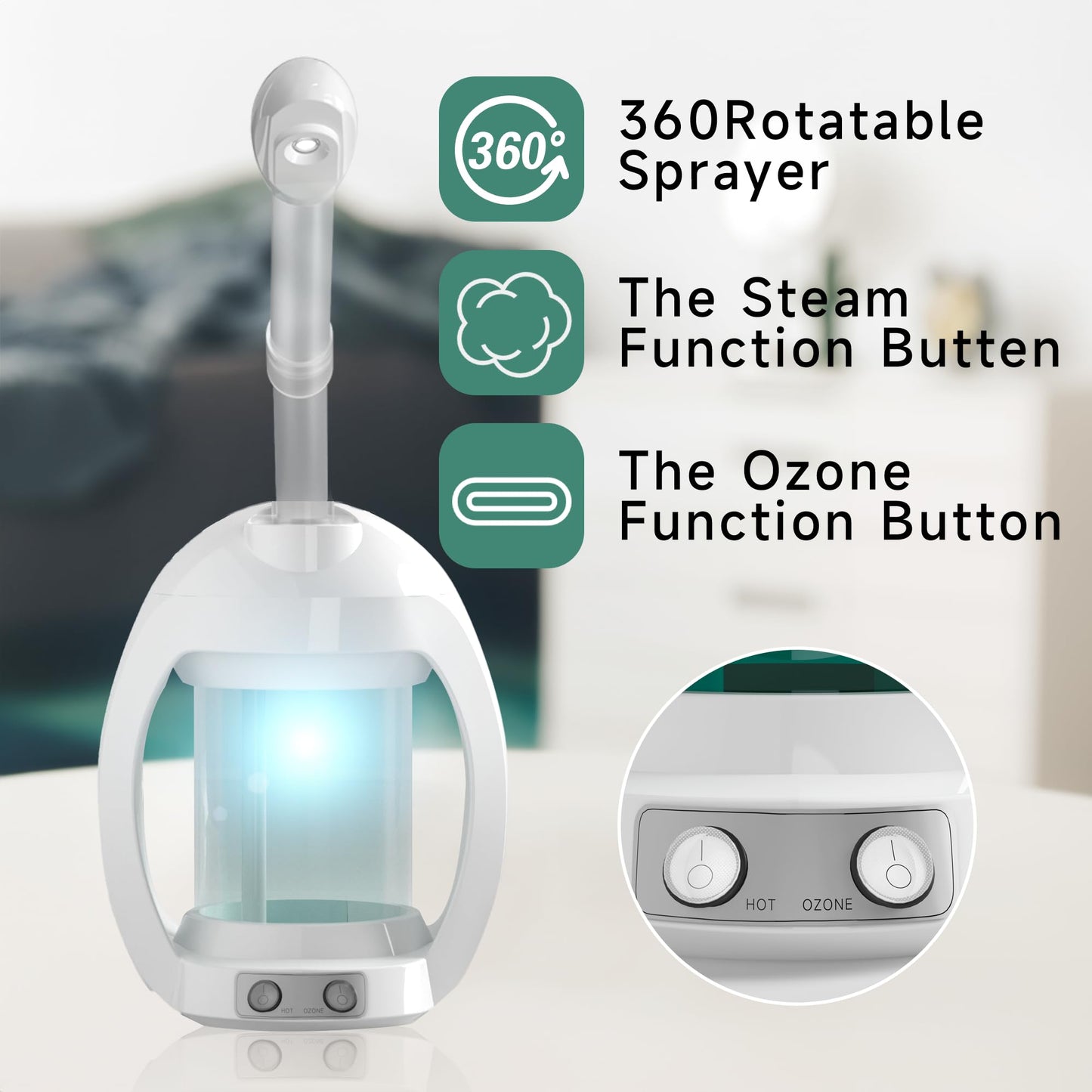 Facial Steamer-Nano Ionic Face Steamer for Facial Deep Cleaning, Vaporizador Steamer for Esthetician, Professional Facial Steamer for Home Facial Spa. (Black)