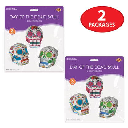 Beistle 6 Piece Three Dimensional Sugar Skull Day Of The Dead Centerpieces - Eye-Catching Dia De Los Muertos Party Decorations, Made In USA Since 1900