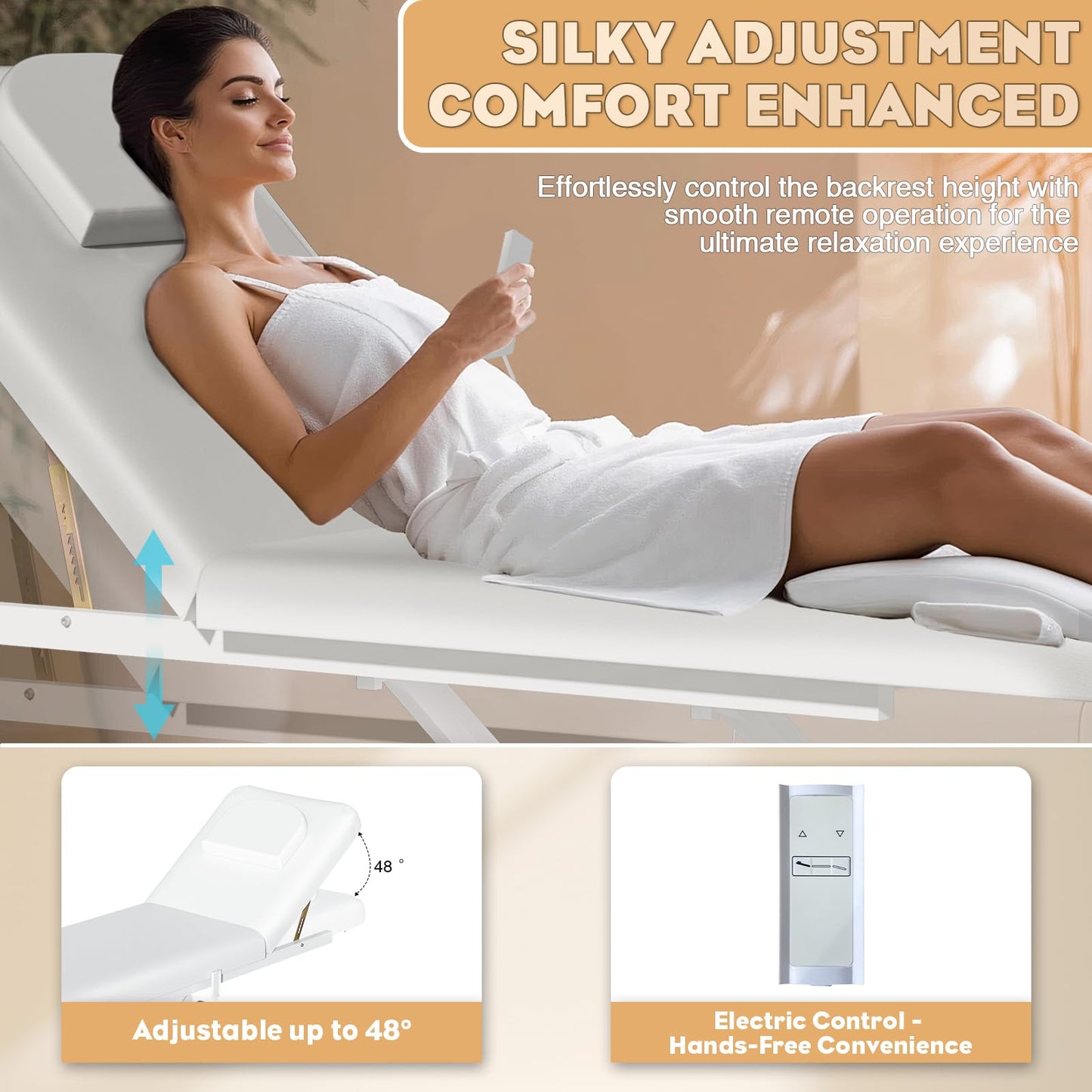 kaiwrxin Electric Lift Massage Table for Estheticians, Professional Facial Bed with Adjustable Backrest, Waxing Table, Heavy-Duty 1500lbs Capacity (White)