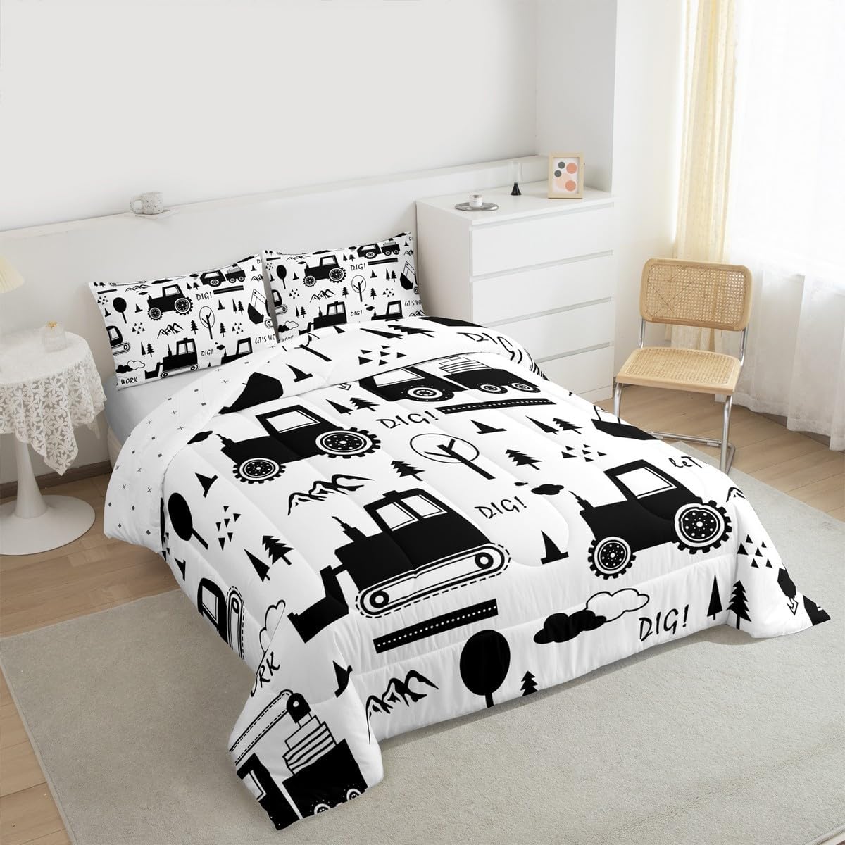 Set Set Set Set 1 Feelyou Construction Bedding Twin Size Equipment Trucks Comforter for Kids Boys Girls Decor Cartoon
