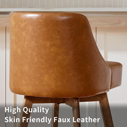 Finekoze Counter Height Bar Stools,Brown-Colored Faux Leather Comfort Fabric Bar Stool Set of 2，360° Swivel Counter Height Stools Solid Wood Legs,27'' Barstools with Contoured Backrest