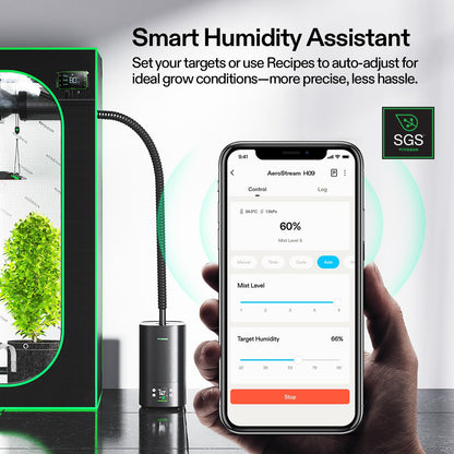 VIVOSUN AeroStream H05 Intelligent Wi-Fi Humidifier and S224 2x2 Grow Tent, 24"x24"x48" High Reflective Mylar with Observation Window and Floor Tray for Hydroponics Indoor Plant for VS1000