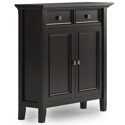 SIMPLIHOME Amherst Solid Wood 36 inch Wide Small Storage Bench and 36 inch Wide Storage Cabinet in Hickory Brown for the Living Room, Entryway, and Family Room, Transitional Style