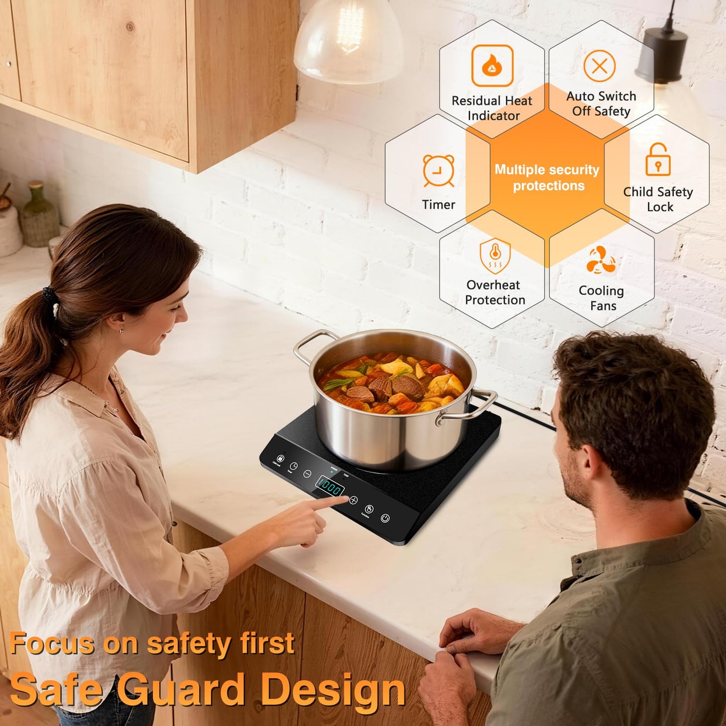 JollyOne Single Burner Induction Cooktop, ETL-Certified 1800W Portable Induction Cooktop Large 8 inch Heating Coil, 12 Temp Settings up to 465℉ Electric Stove Hot Plate with 3 Hour Timer, Safety Lock