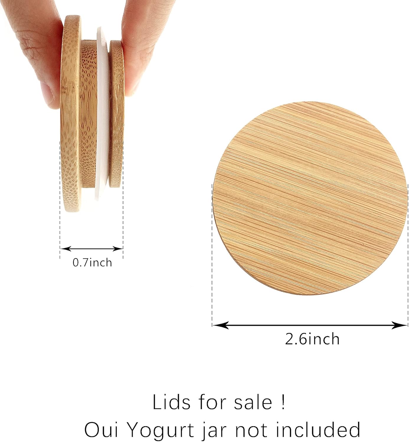 12 Oui Bamboo Wood Yogurt Jar Lids - Pcs, Leak Proof, Equipped With Silicone Sealing Ring