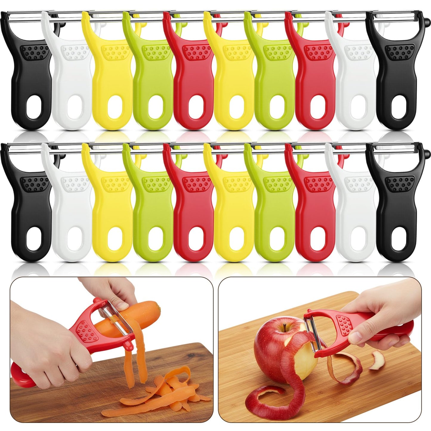 Leriton 20 Pack Original Vegetable Peelers, 5 Colors Dual Blade Peeler for Potatoes, Carrots, Cucumbers, Bulk Kitchen Tools for Home, Restaurants, Meal Prep (black, white, red, yellow, green)