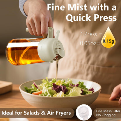 Olive Oil Sprayer for Cooking, 470ml 2 In 1 Glass Oil Dispenser/Pour Bottle, Kitchen Accessories, Kitchen Gadgets for Air Fryer, Salad, BBQ (Black)