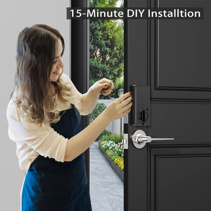 keyless Entry Door Lock deadbolt with Handle Set- Front Door Fingerprint Smart Locks with 2 Lever Handles-Keypad Code Deadbolt -App Control,Auto Lock,Easy to Install