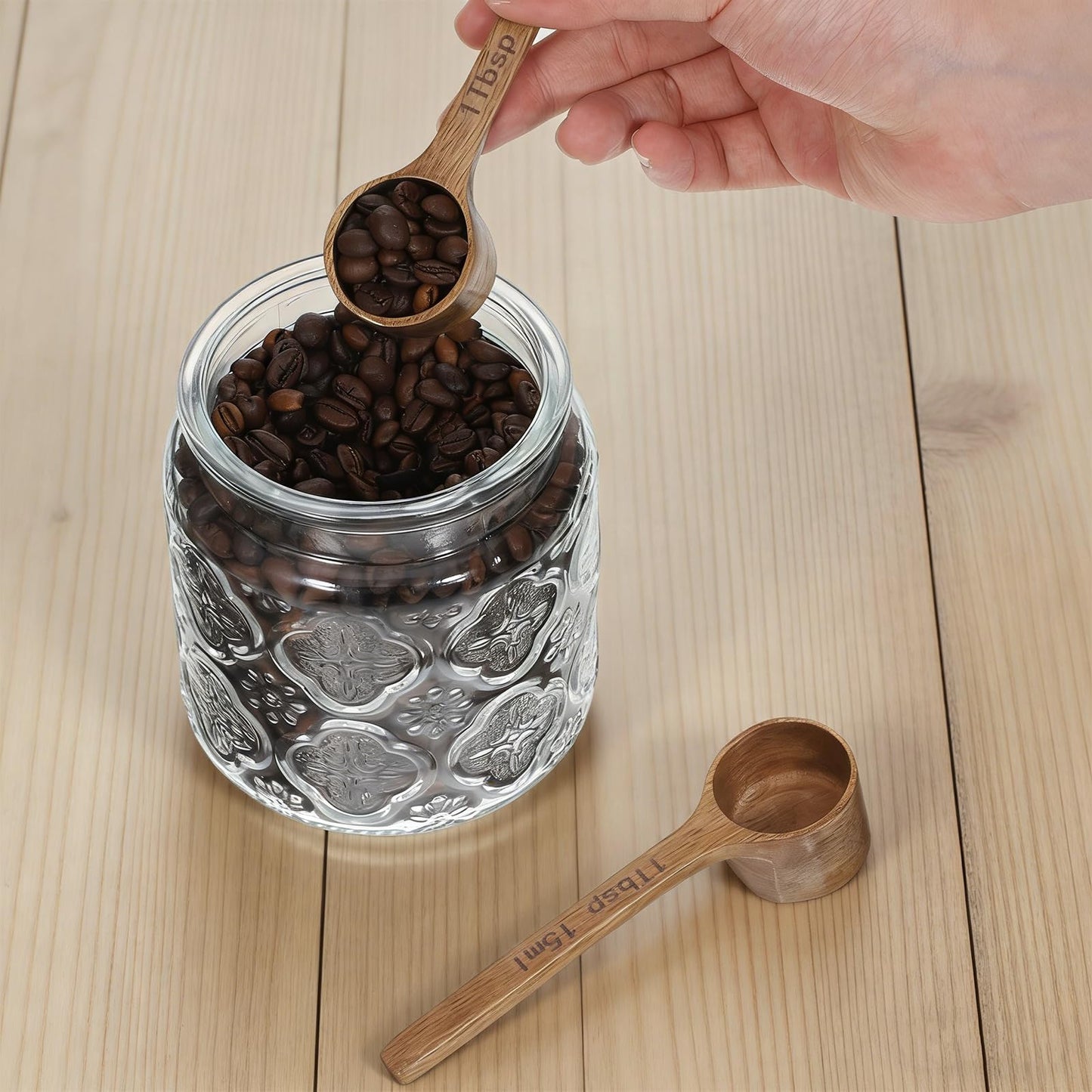 4 Pack Coffee Acacia Wooden Scoop Wooden Measuring Scoops for Canisters Jars 15ml 1 Tablespoon Small Coffee Scoop Acacia Woodens Measuring Spoons Home Kitchen Accessories for Beans Sugar Tea Bath Salt