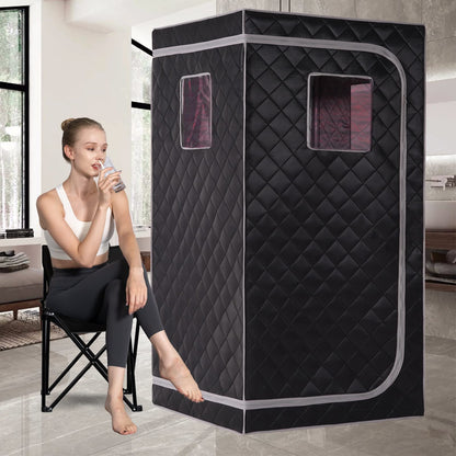 Smartmak Portable Infrared Home Sauna, Full Size Personal Sauna Spa, Indoor Saunas with Heating Foot Pad and Upgraded Chair for Relaxation（33.9" L*33.9" W*66.6" H, BlackGrey）