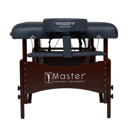 Master Massage Newport Portable Massage Table Package with Denser 2.5" Cushion, Walnut Stained Hardwood, Steel Support Cables, Pillows & Accessories, Royal Blue, 30"
