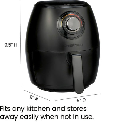 CHEFMAN Small Air Fryer Healthy Cooking, 3.6 Qt, Nonstick, User Friendly and Dual Control Temperature, w/ 60 Minute Timer & Auto Shutoff, Dishwasher Safe Basket, Matte Black, Cookbook Included