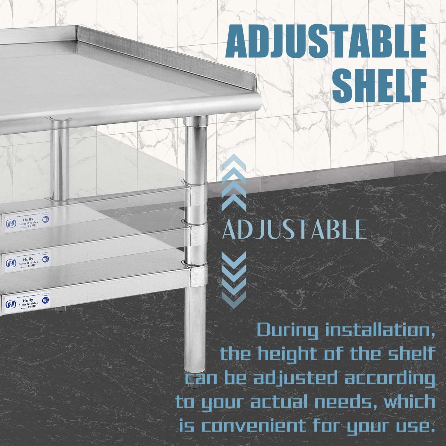 Hally Stainless Steel Equipment Stand 28x36 Inches with Undershelf, NSF Commercial Prep & Work Table with Rear and Side Risers, Heavy Duty Grill for Kitchen, Bar, Restaurant, Home and Hotel