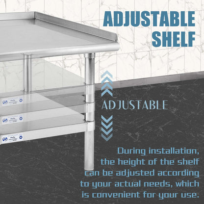 Hally Stainless Steel Equipment Stand 28x36 Inches with Undershelf, NSF Commercial Prep & Work Table with Rear and Side Risers, Heavy Duty Grill for Kitchen, Bar, Restaurant, Home and Hotel