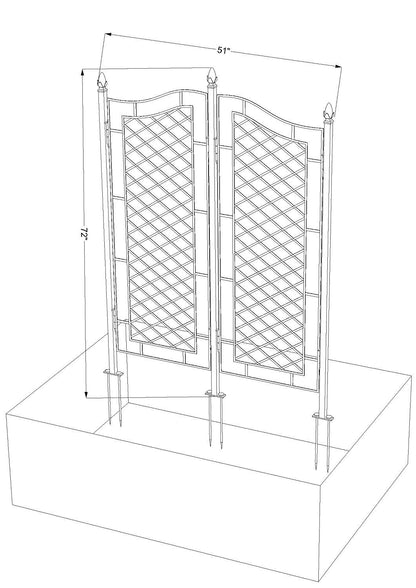 H Potter Large 2-Panel Garden Trellis 72" Installed Height, 75 lb Heavy Iron Privacy Screen, Freestanding Metal Outdoor Landscape Structure GAR573