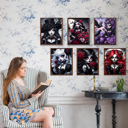 DAZZLEDOTS Diamond Art Kits for Adults, 6-Pack Gothic Girl Diamond Painting Kits for Beginner Princess Round 5D Full Drill Diamond Dots Crafts for Home Wall Decor Gifts 12x16 Inch
