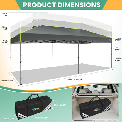 COBIZI 10x20 Pop Up Canopy Tent, Outdoor Party Tent with 6 Sidewall One Push Setup Glow, 3 Adjustable Height Air Vent Waterproof UPF50+, Bag, 4 Sandbag, 6 Stake, 12 Rope for Beach, Commercial