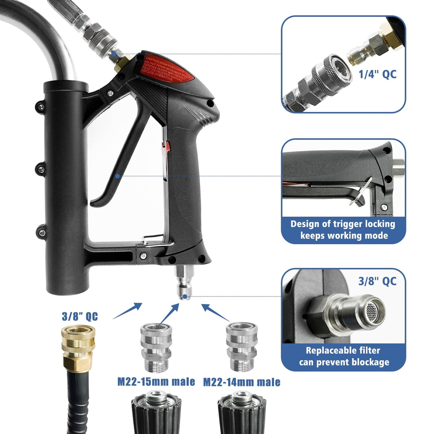 JANZ 30'' Pressure Washer Surface Cleaner with 4 Wheels,Dual Handle,Stainless Steel Housing, 2 Hose Adapters and 4 Replacement Nozzle Cores,Ideal for Driveways, Sidewalks,Patios,Decks Cleaning