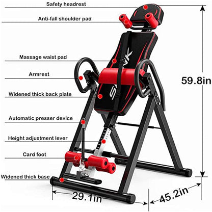 Gravity Heavy Duty Inversion Table, Back Stretcher Machine for Pain Relief Therapy, Inversion Equipment - Headrest and Adjustable Protective Strap